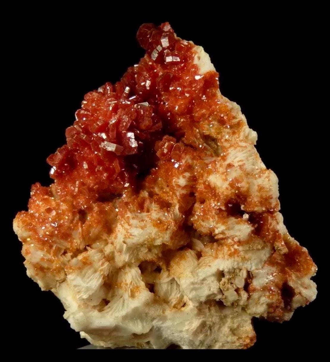 132 Grams Lustrous Vibrant Red and Orange Vanadinite from Morocco