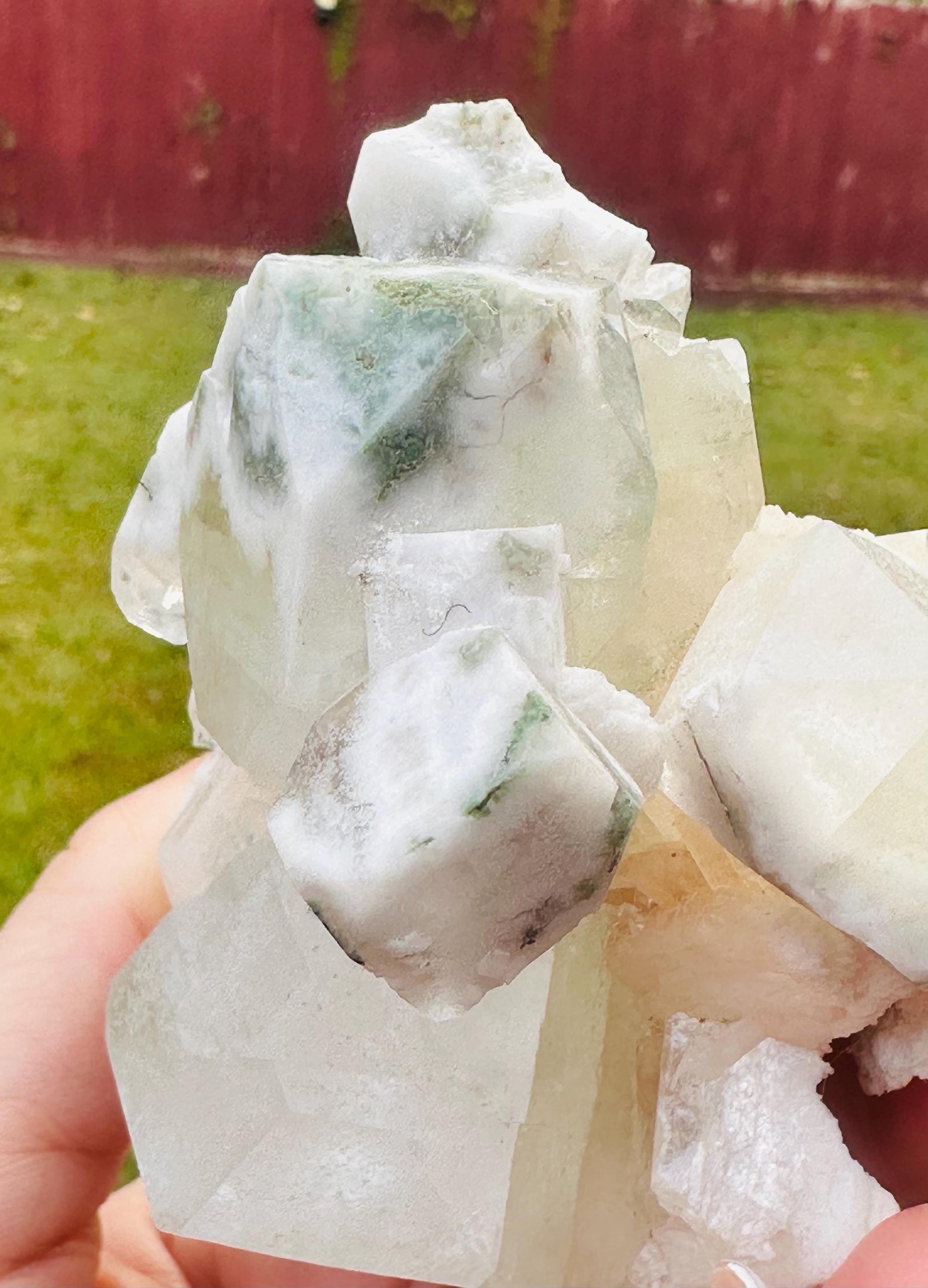 262 Grams Light Green with Gray bandings Apophyllite over glassy stilbite From India