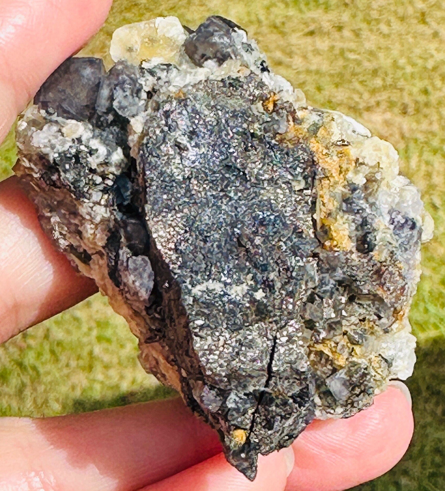 82 Grams Natural Transparent Colorful Phantom Cubic Fluorite with Siderite in a chalcopyrite mix matrix