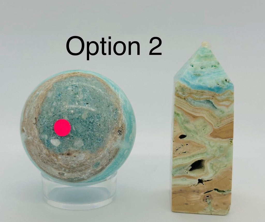 Blue Hemimorphite Crystal Set - Sphere & Tower Duo