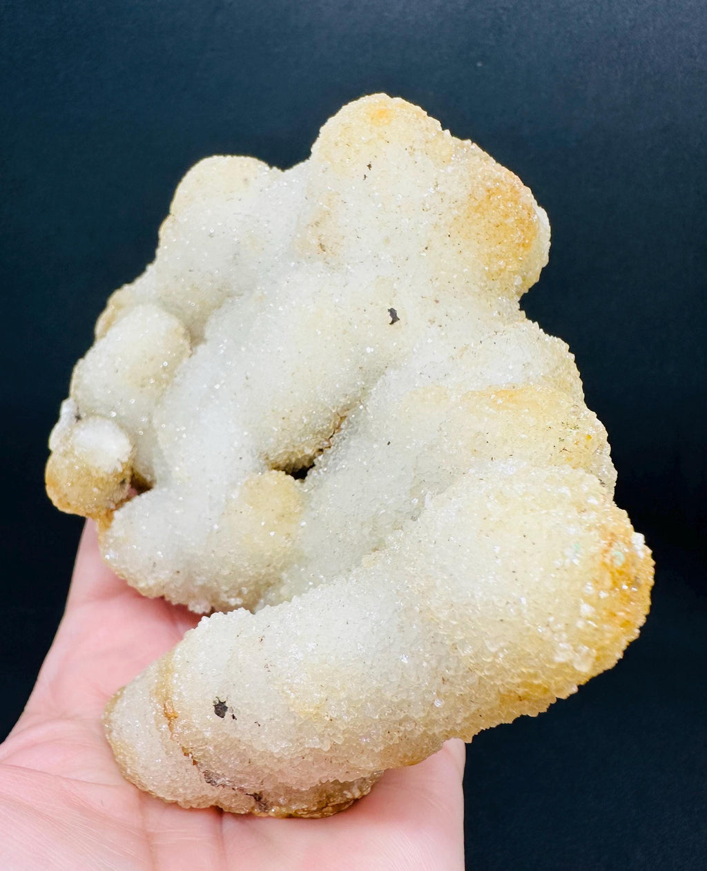 689 Grams Sparkly White Chalcedony Stalactite Cluster with Orange Zoning from Morocco