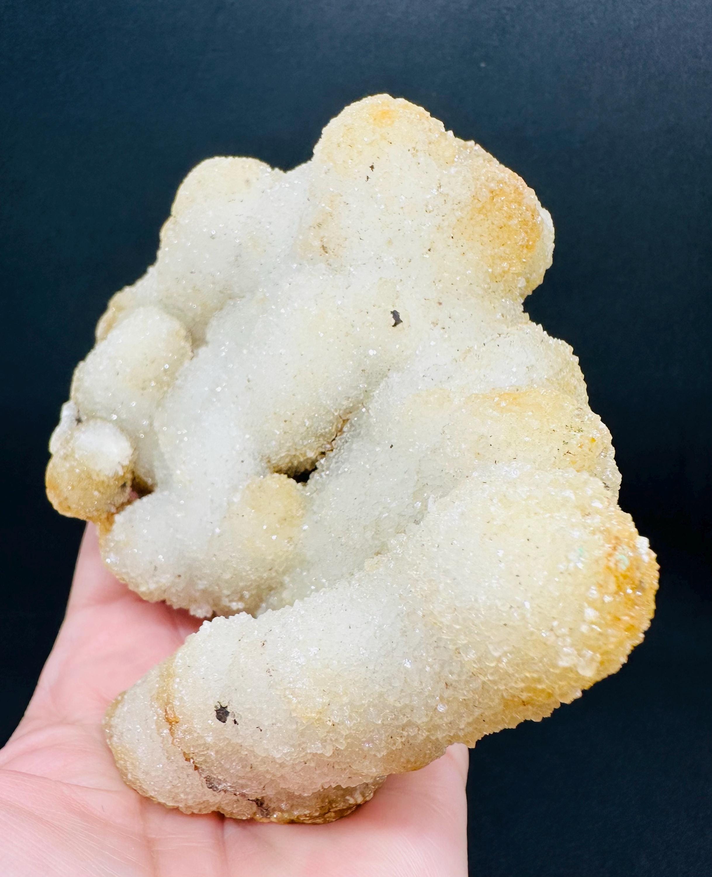 689 Grams Sparkly White Chalcedony Stalactite Cluster with Orange Zoning from Morocco