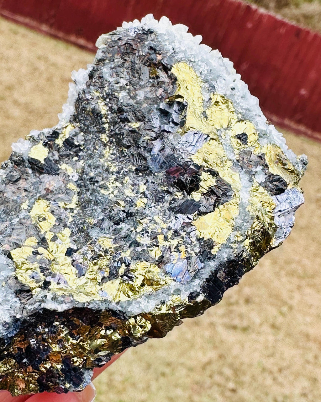175 Grams unique Chalcopyrite Pseudomorph after Sphalerite with Quartz Crystals from Huanza Mine in Peru