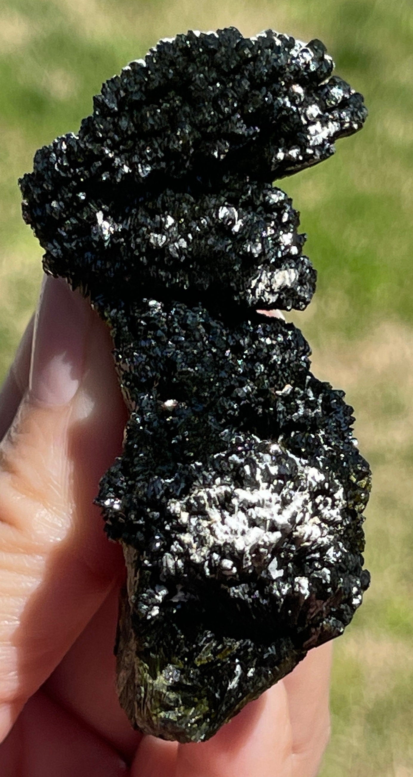 Very Sparkly Dark Green Epidote Fan Cluster