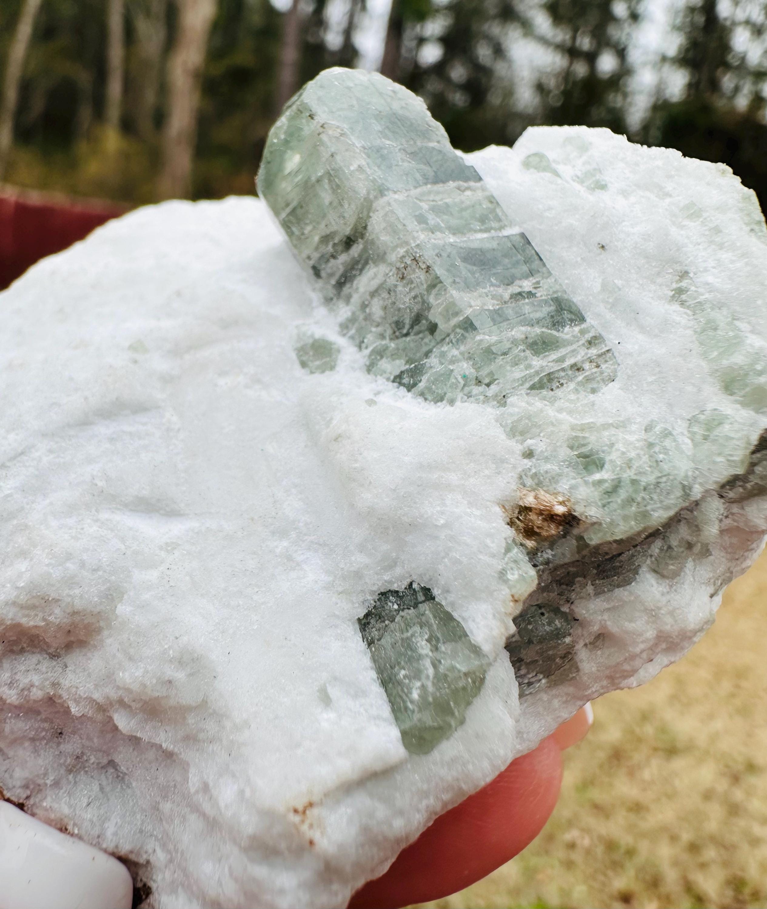 154 Grams well formed Green Apatite Crystal on Feldspar with shiny Golden Mica from Afghanistan