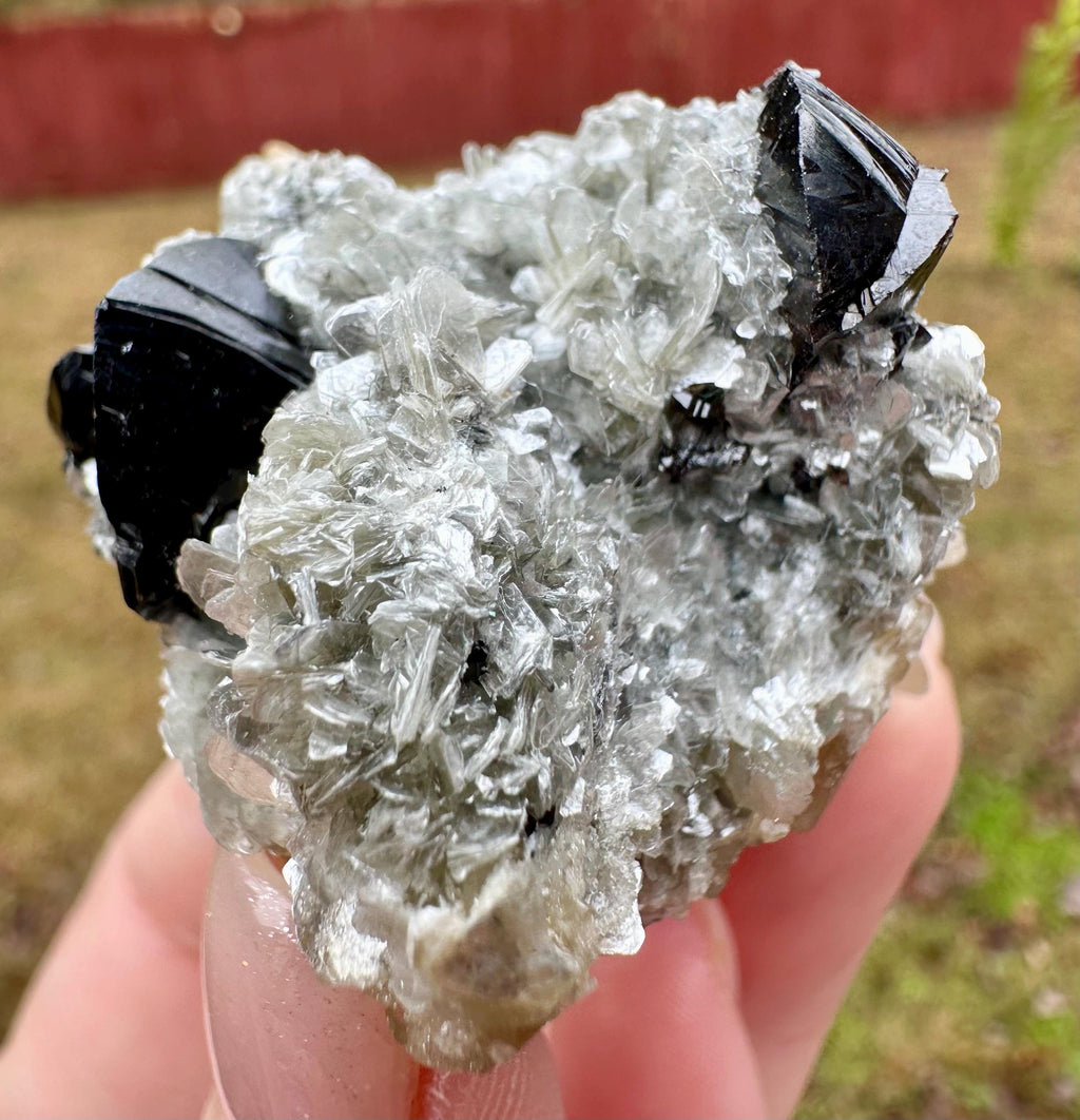 95 Grams Cassiterite Cluster with Silvery Muscovite & Fluorescent Calcite from Afghanistan