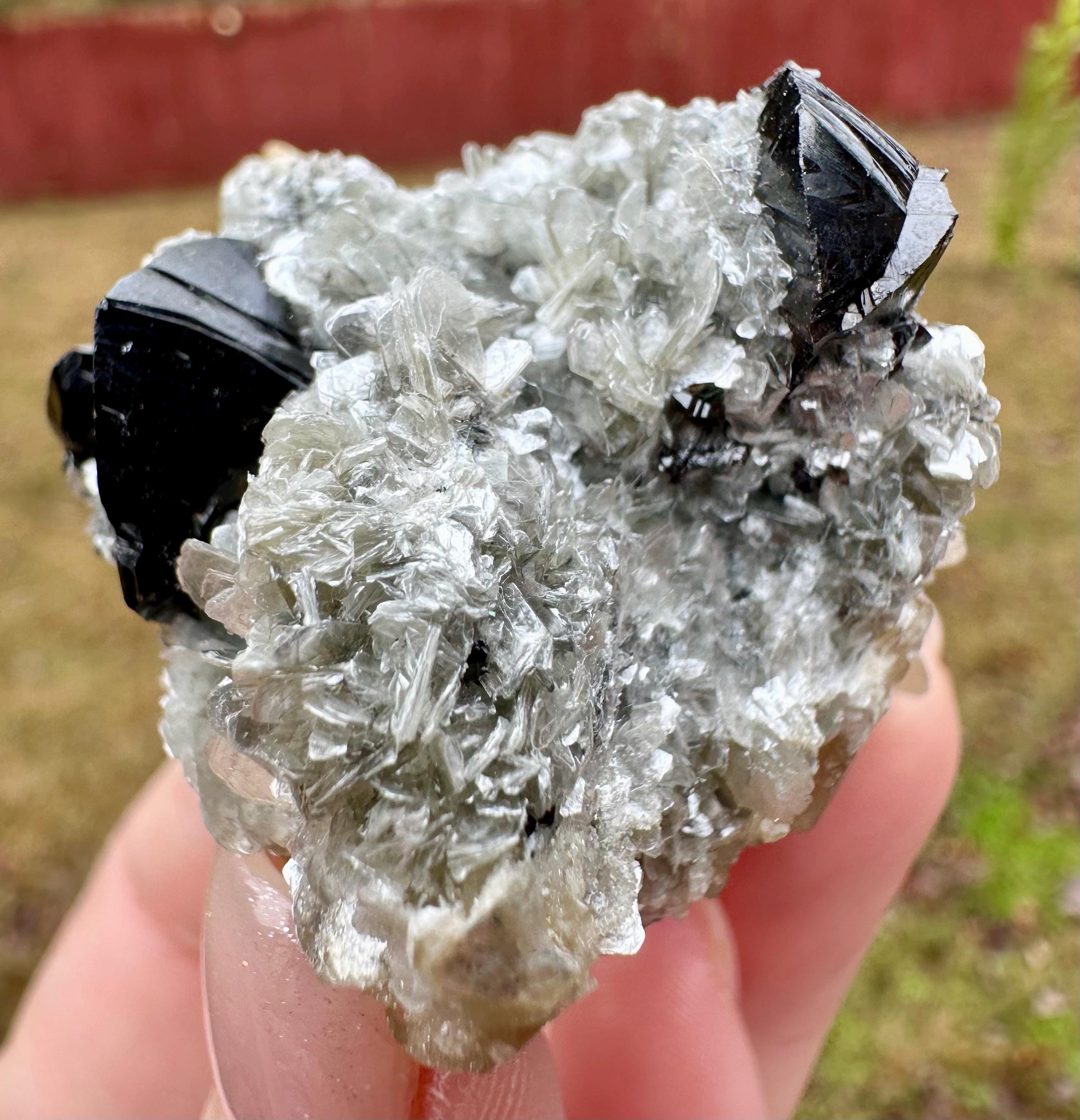95 Grams Cassiterite Cluster with Silvery Muscovite & Fluorescent Calcite from Afghanistan