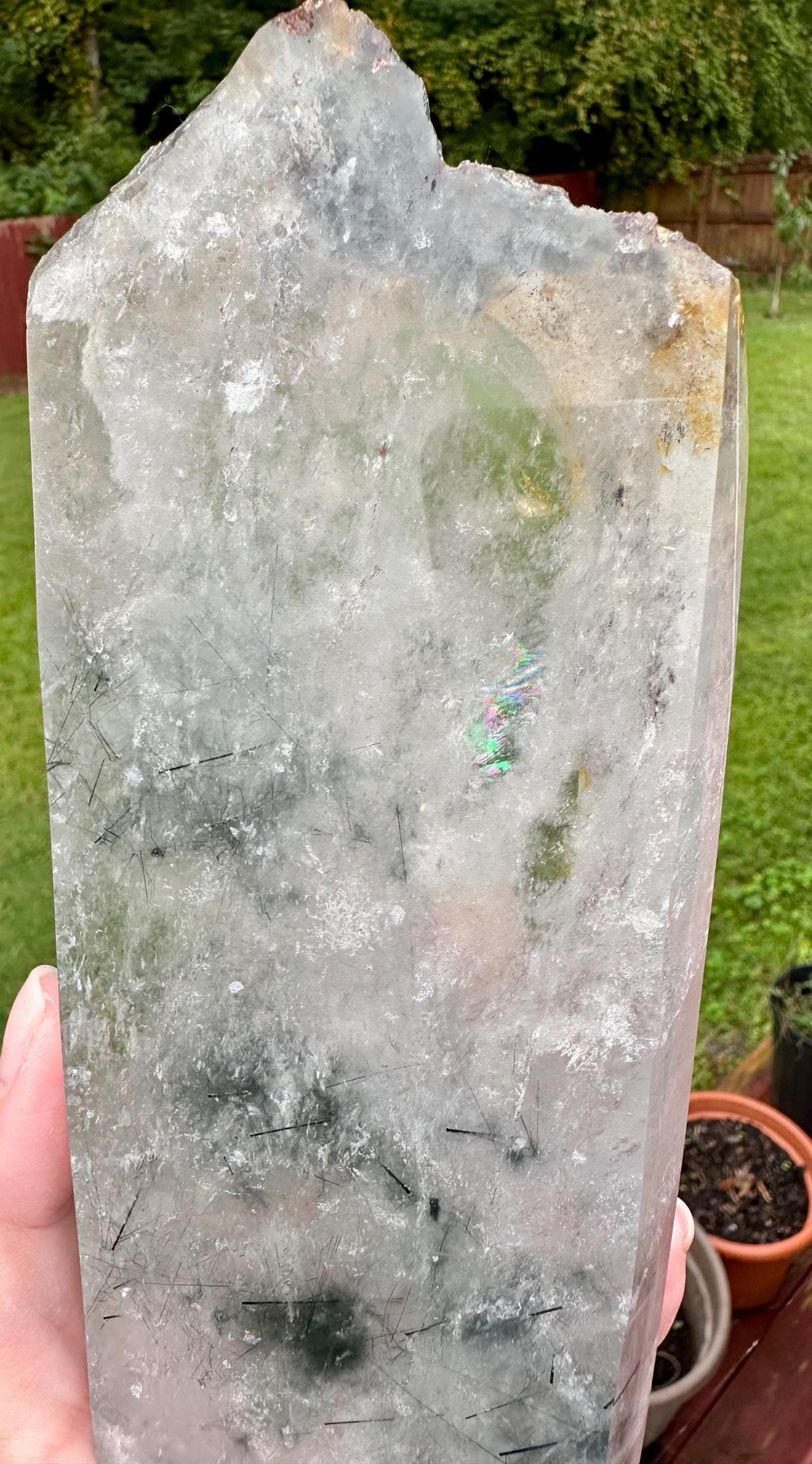 1187 Grams Storm in the Garden, Polished Garden Quartz with Black Needle Inclusion from Brazil