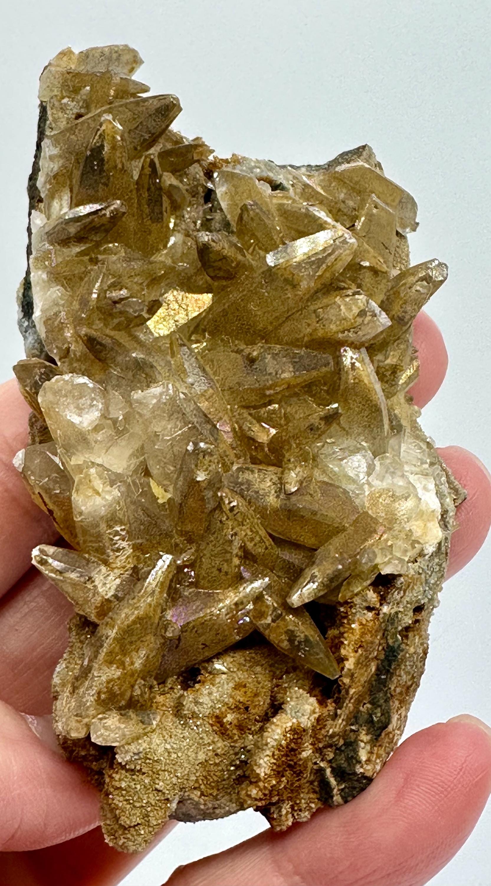 92 Grams Iridescent Dogtooth Calcite Cluster from South Africa