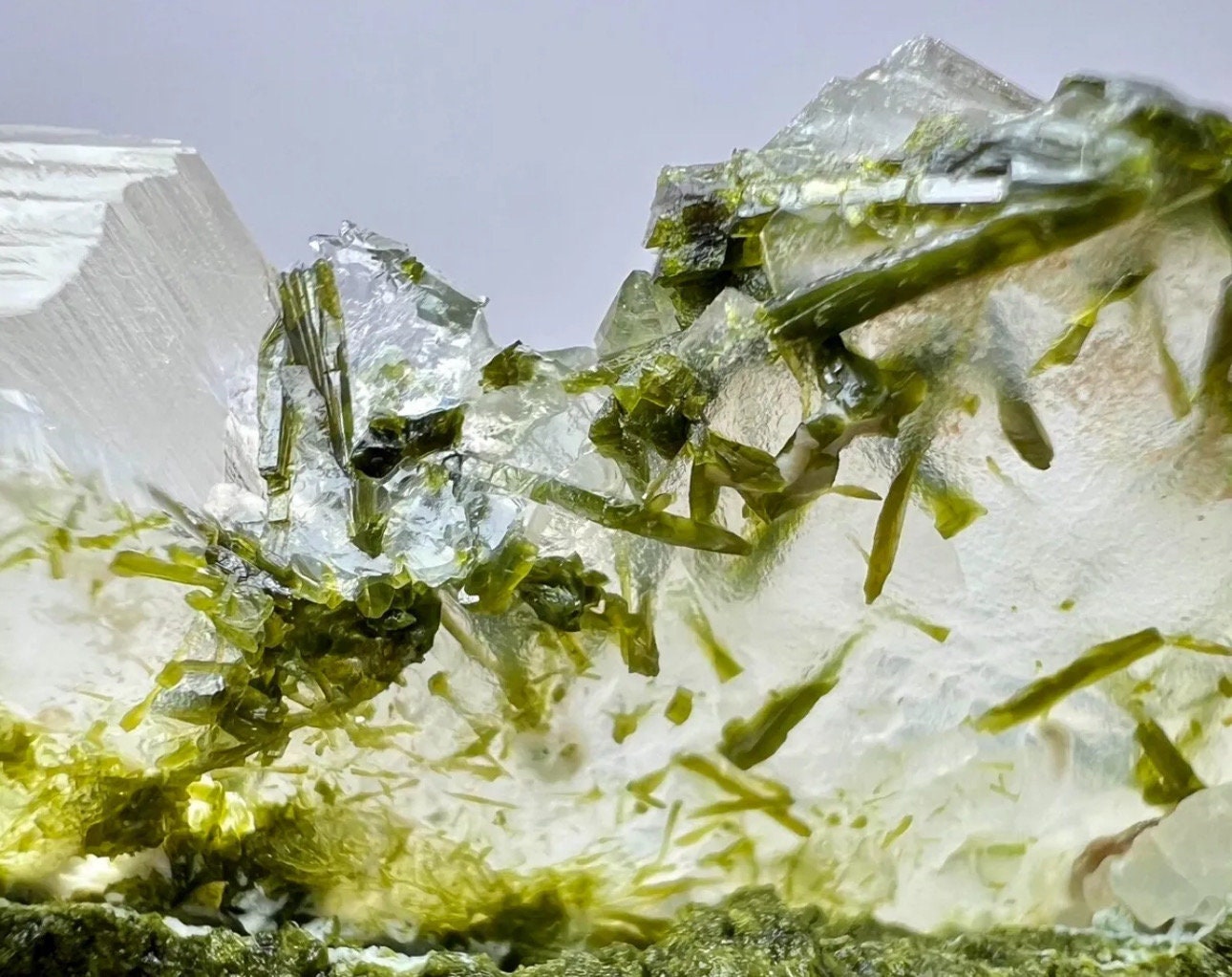 123 Grams Beautiful Green Epidote Crystal On/Inside Quartz Cluster from Pakistan