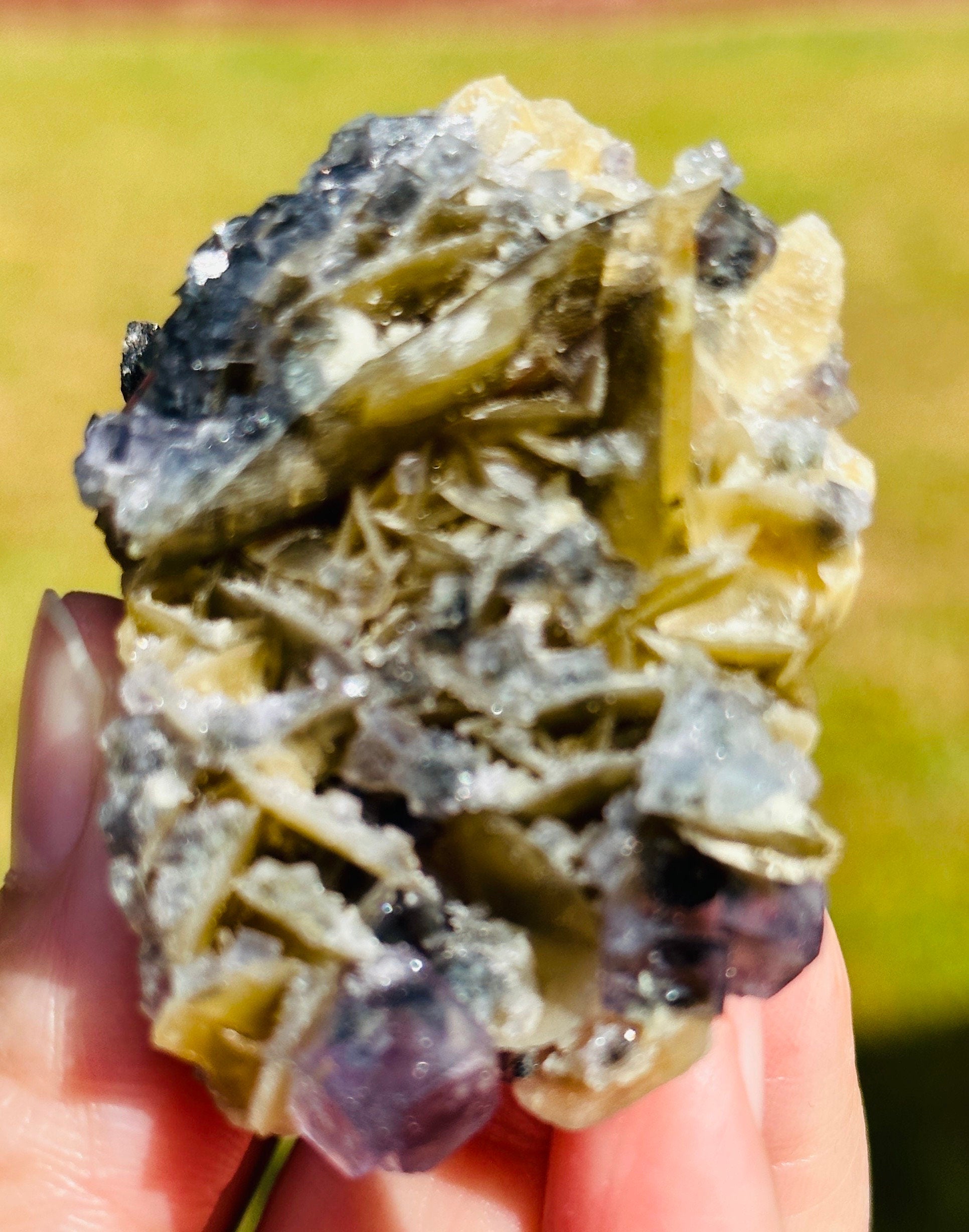 82 Grams Natural Transparent Colorful Phantom Cubic Fluorite with Siderite in a chalcopyrite mix matrix