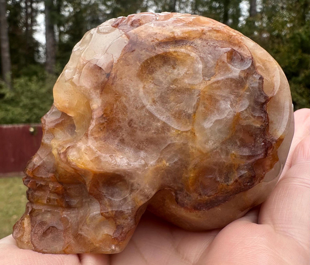 537 Grams Power House Golden Healer Skull with Intricate Engraving