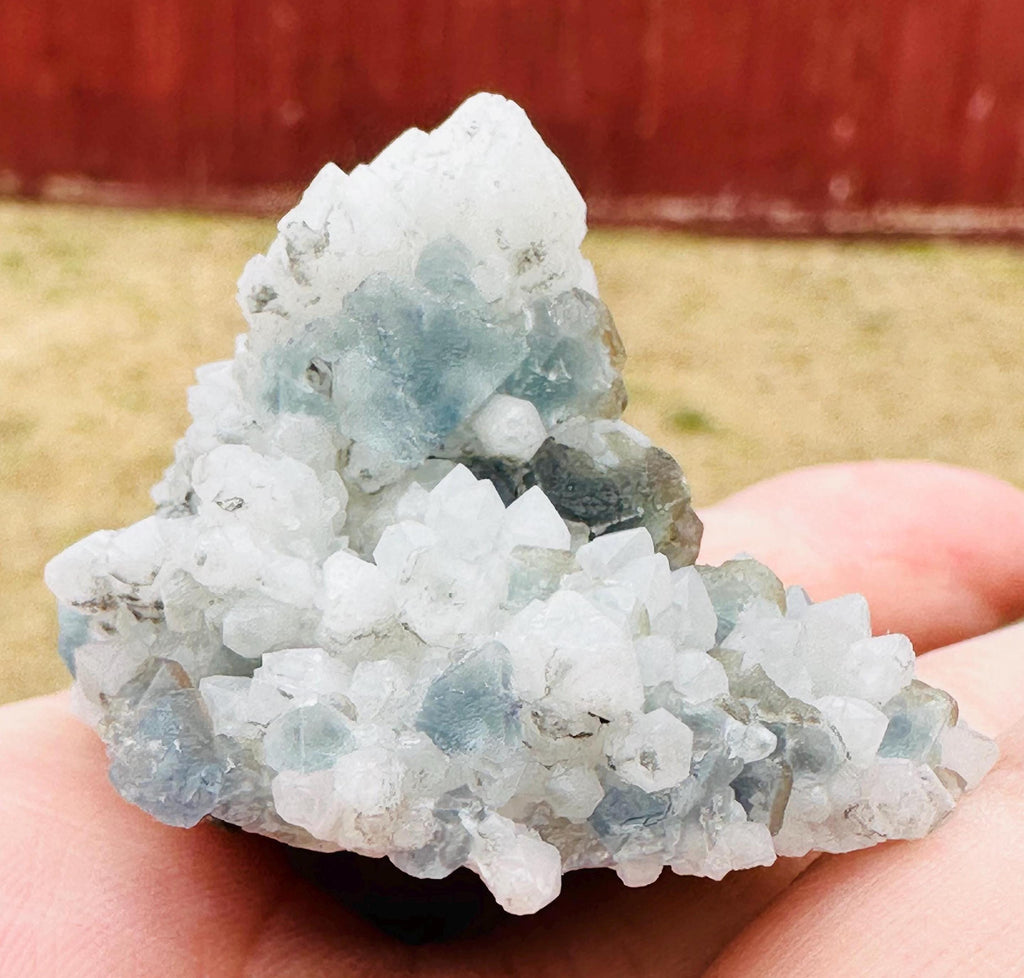 49 Grams Candle Quartz with light Blue-Greenish cubic Fluorite over Arsenopyrite from Inner Mongolia