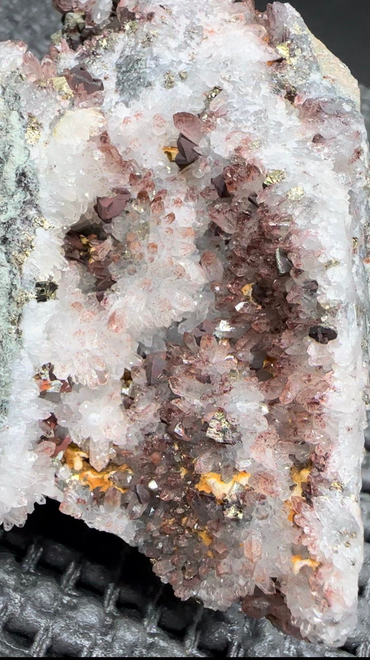 535 Grams Natural Red Phantom Hematite Quartz Cluster with Pyrite and Chalcopyrite