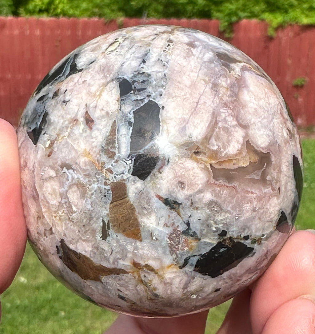231 Grams Mosaic Like Black Flower Agate Sphere from Madagascar