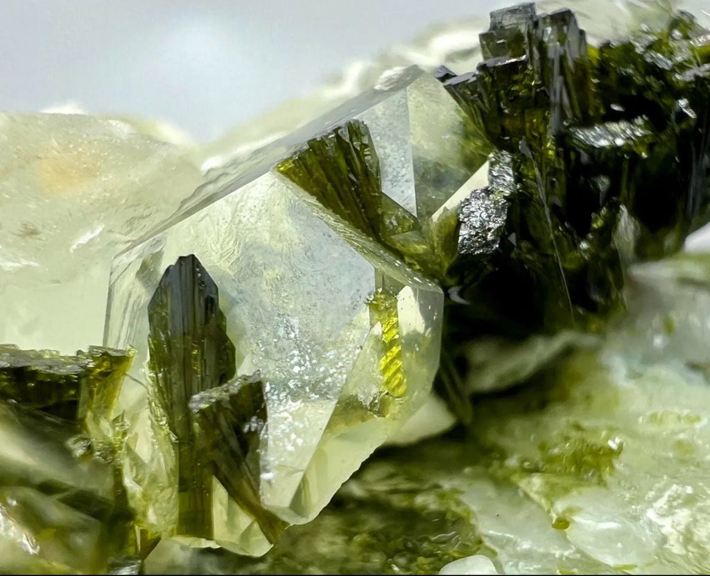123 Grams Beautiful Green Epidote Crystal On/Inside Quartz Cluster from Pakistan