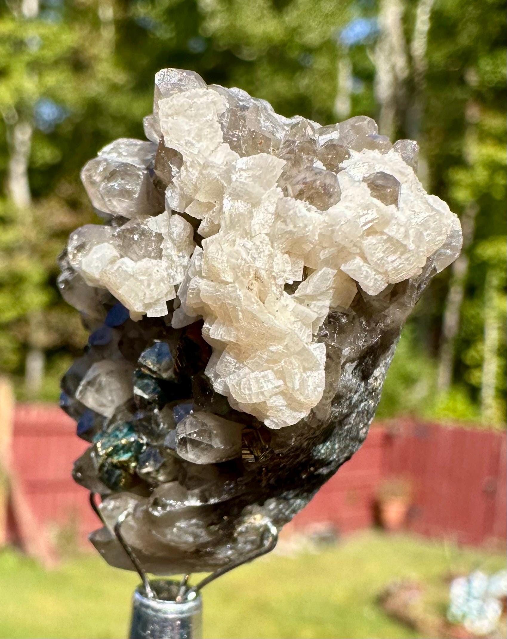 22 Grams Smoky Rare Columnar Calcite with Dolomite & Chalcopyrite from Guangxi, China