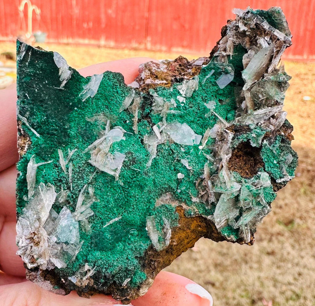 152 Grams Clear Barite blades in green "sandy granular like" Atacamite specimen from China