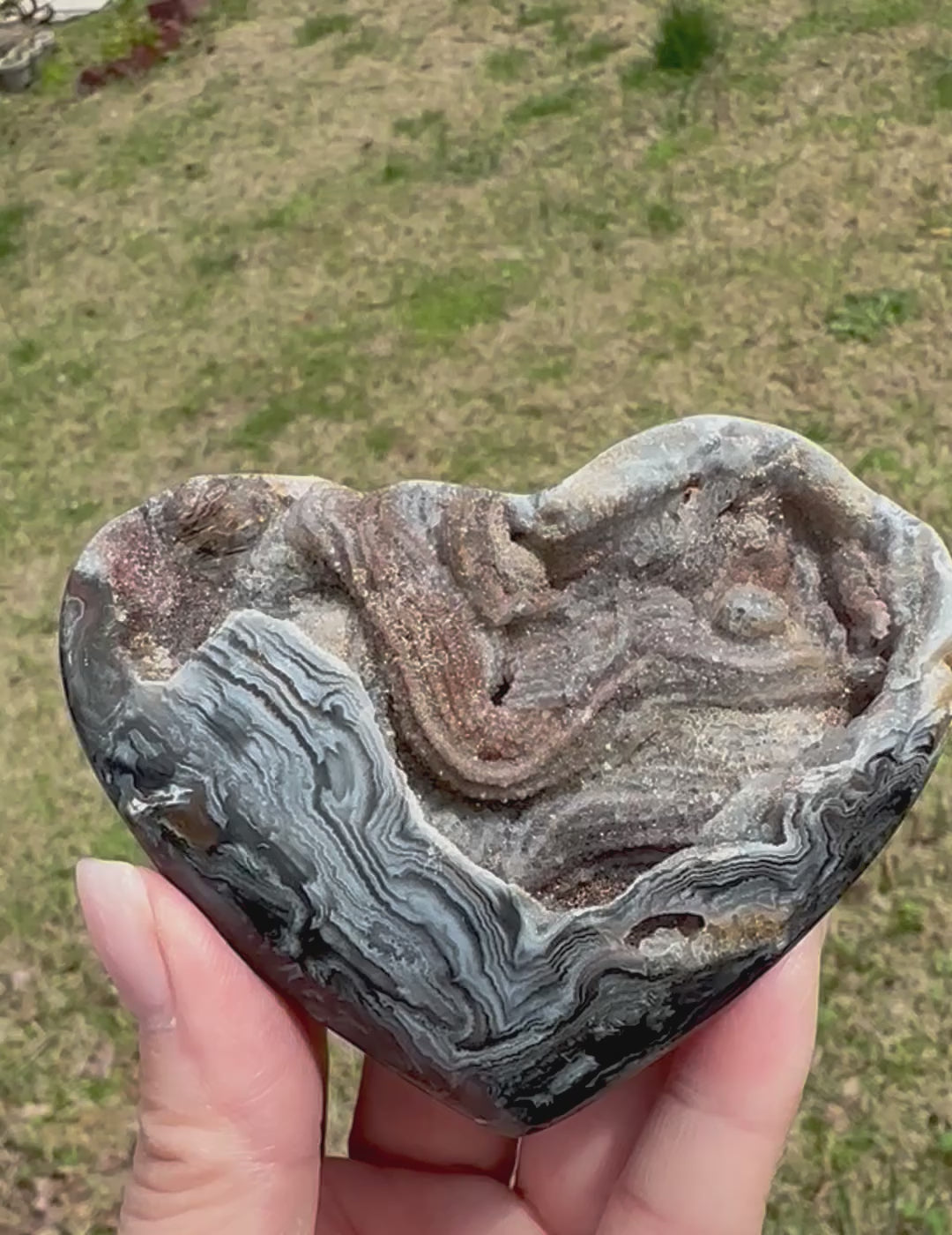Dark Banded Agate Drusy Heart, Madagascar