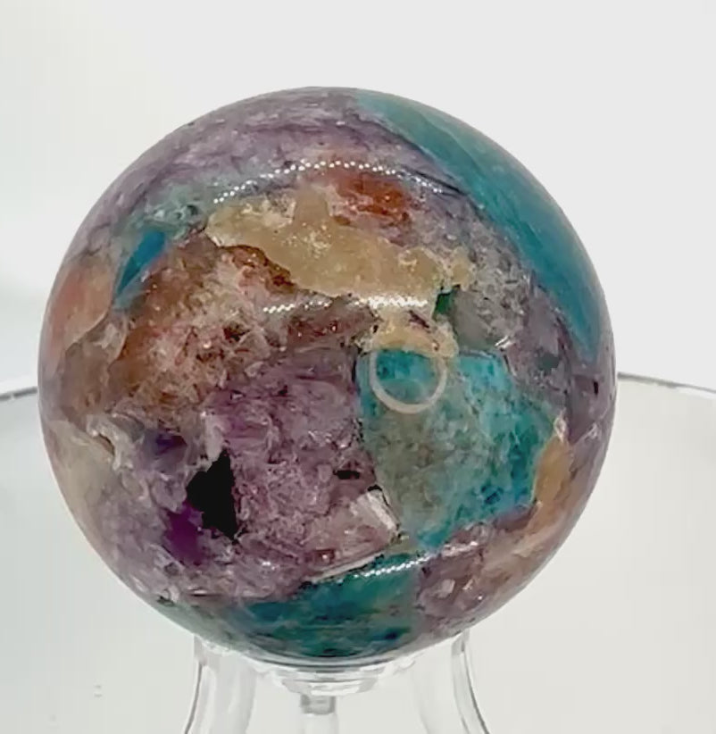 Blue Apatite, Lepidolite Mica & Arusha Quartz Composite Sphere