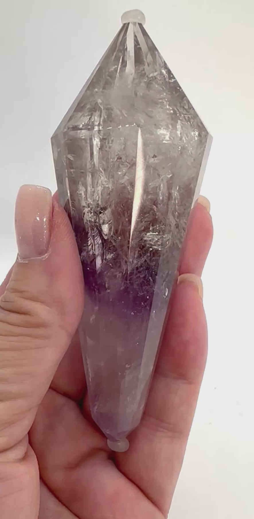 12-Sided Smoky Quartz Vogel Wand – Amethyst Phantom, Rainbows, Brazil