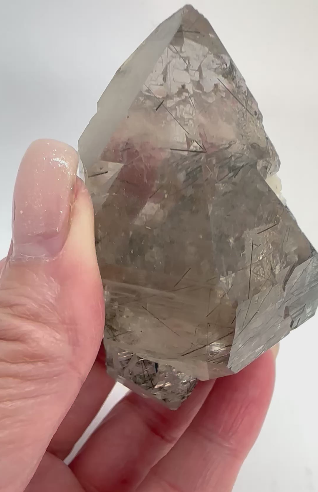 Magnesio-Riebeckite Included Smoky Quartz with Rainbows Point, Sagi Mountain
